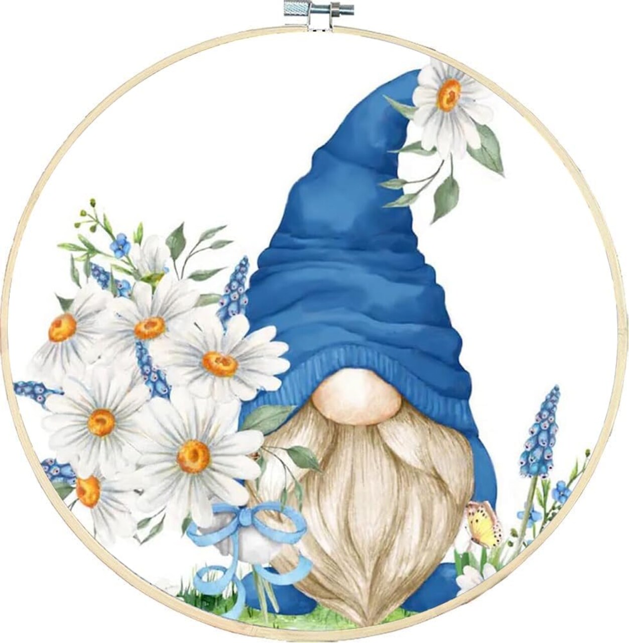 Cross Stitch Kits for Adults with Frame - Gnome Flower Embroidery Kits for Beginners Adults